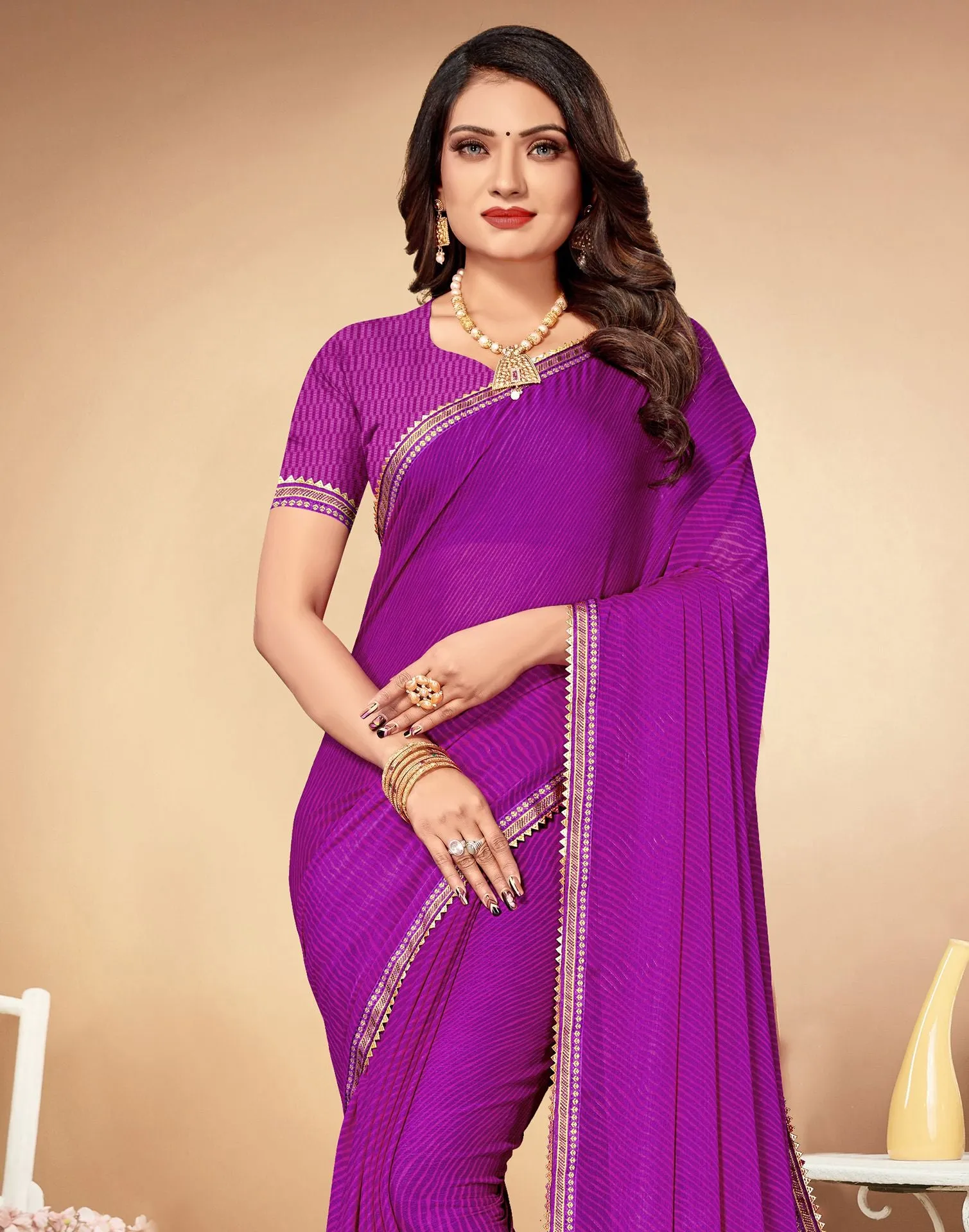 Purple Printed Saree