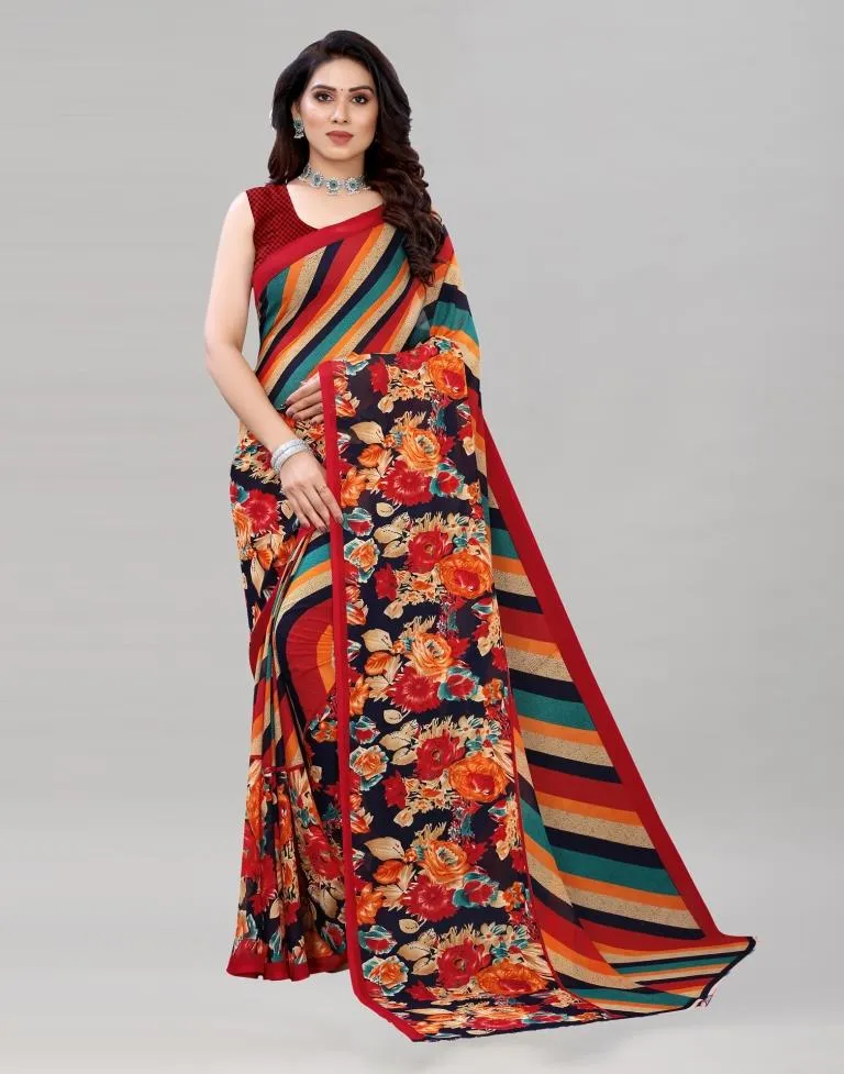 Red Printed Saree