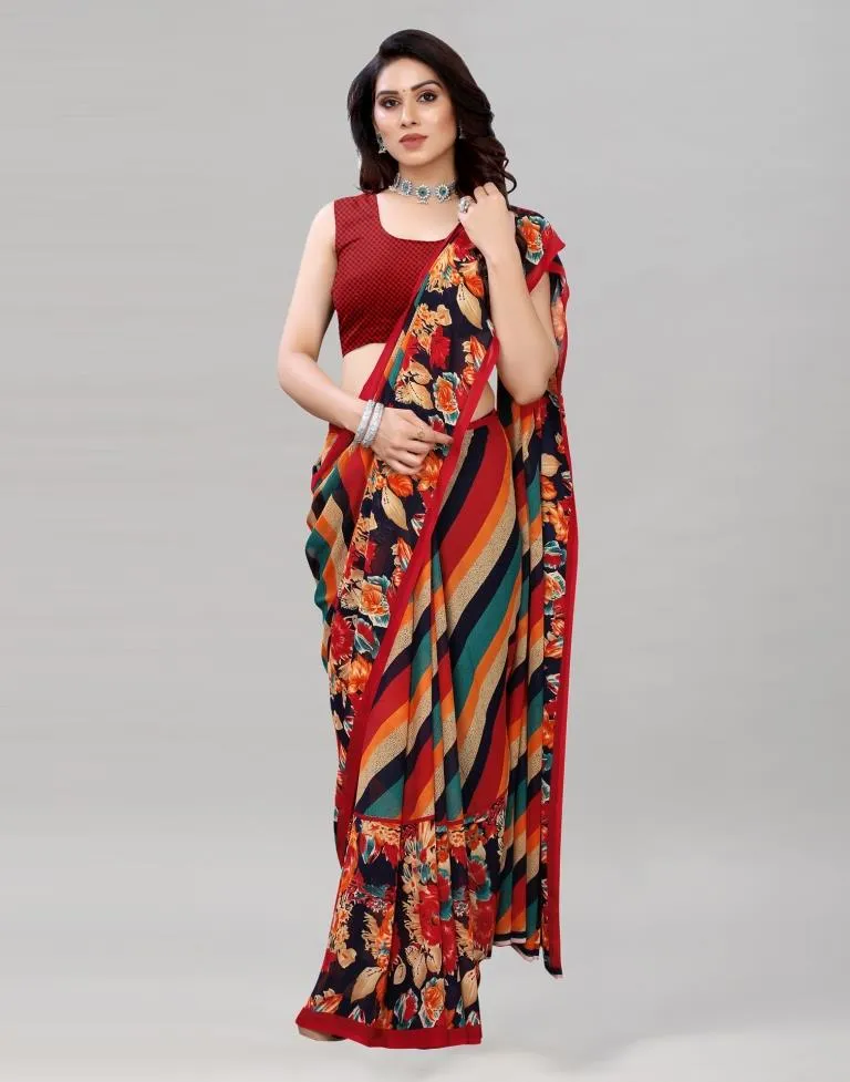 Red Printed Saree