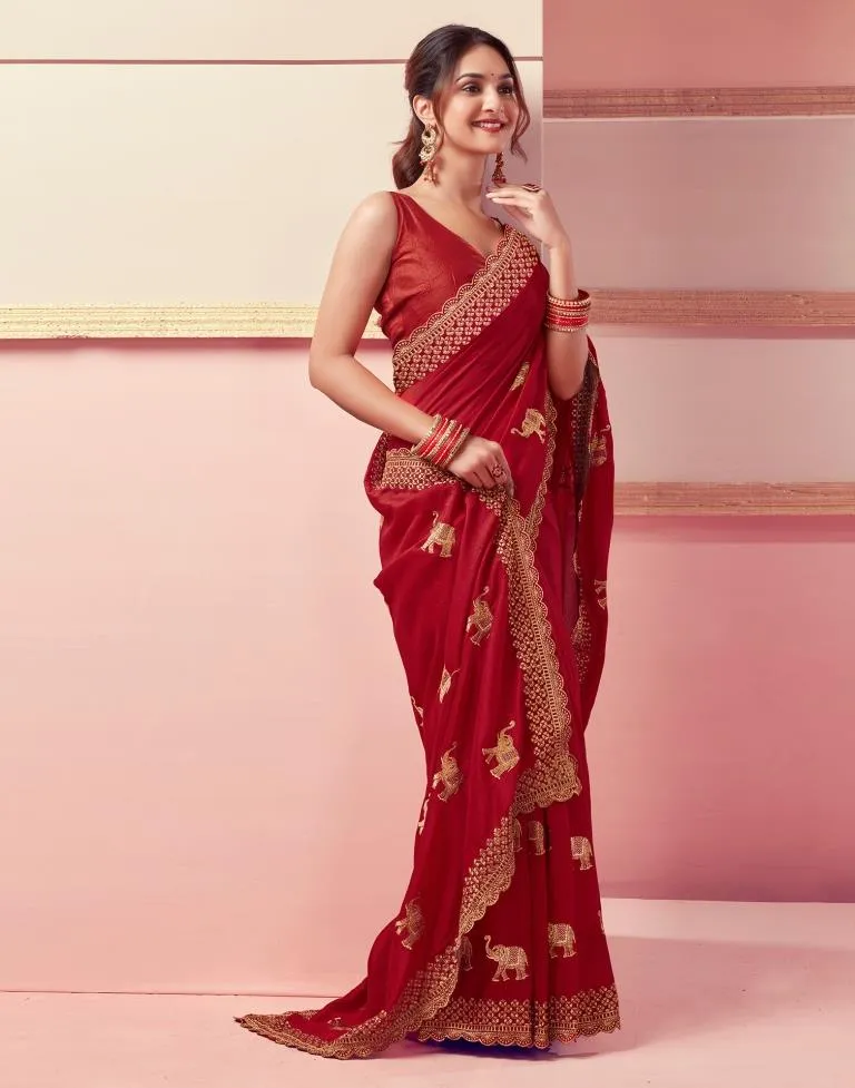 Red Silk Embroidery Saree