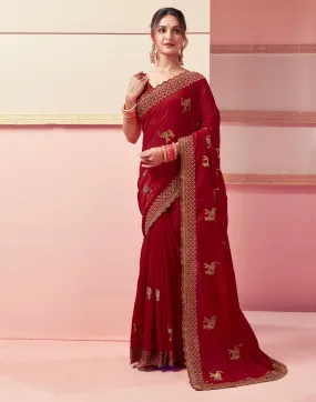 Red Silk Embroidery Saree