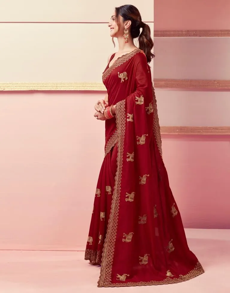 Red Silk Embroidery Saree