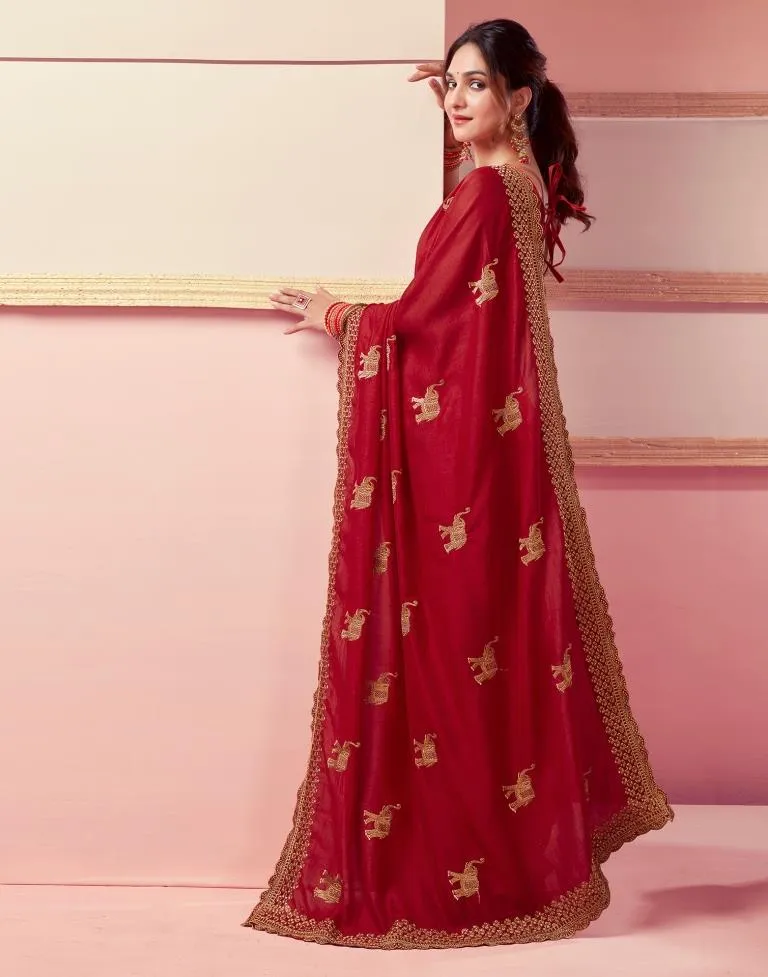 Red Silk Embroidery Saree