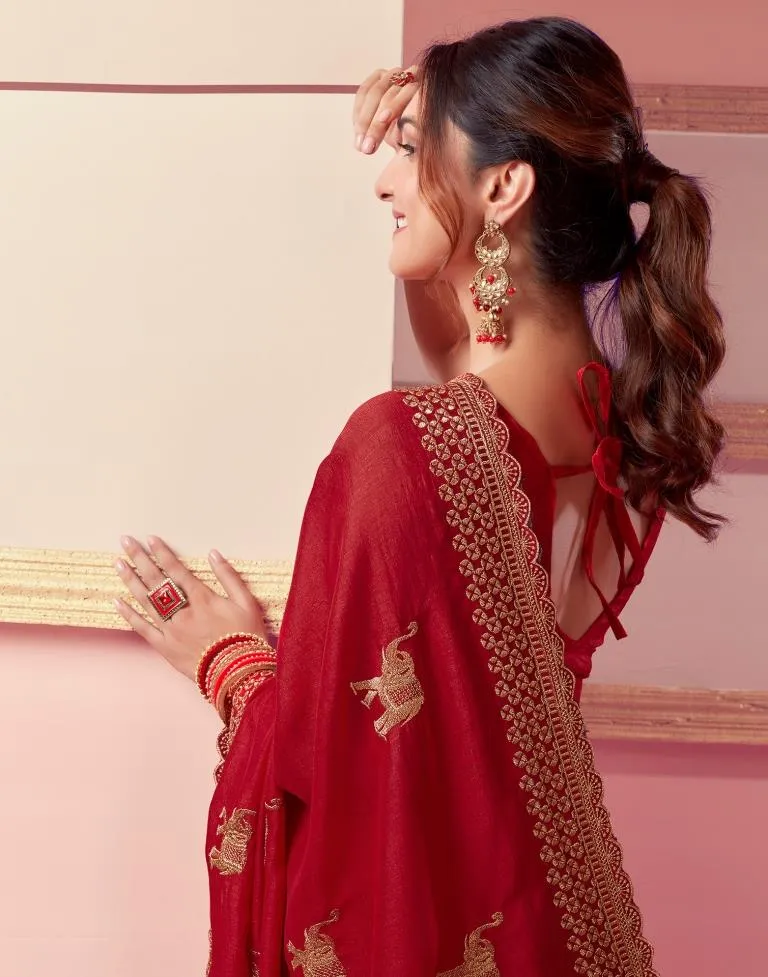 Red Silk Embroidery Saree