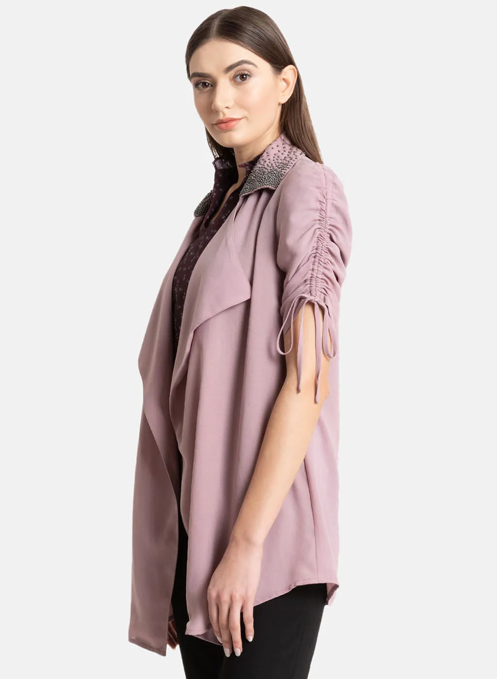 Ruched Sleeves Cape With Embellishment