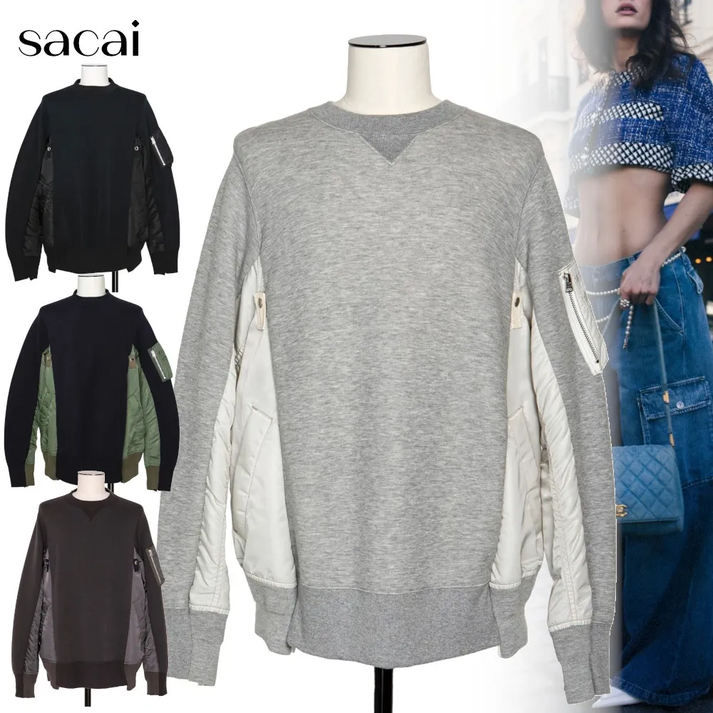 sacai  |Crew Neck Unisex Nylon Blended Fabrics Street Style