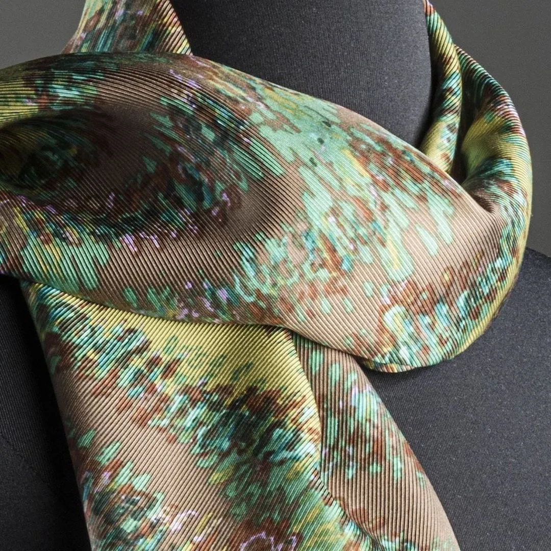 Scarf, Green Bargello Inspired Print, Pure Silk