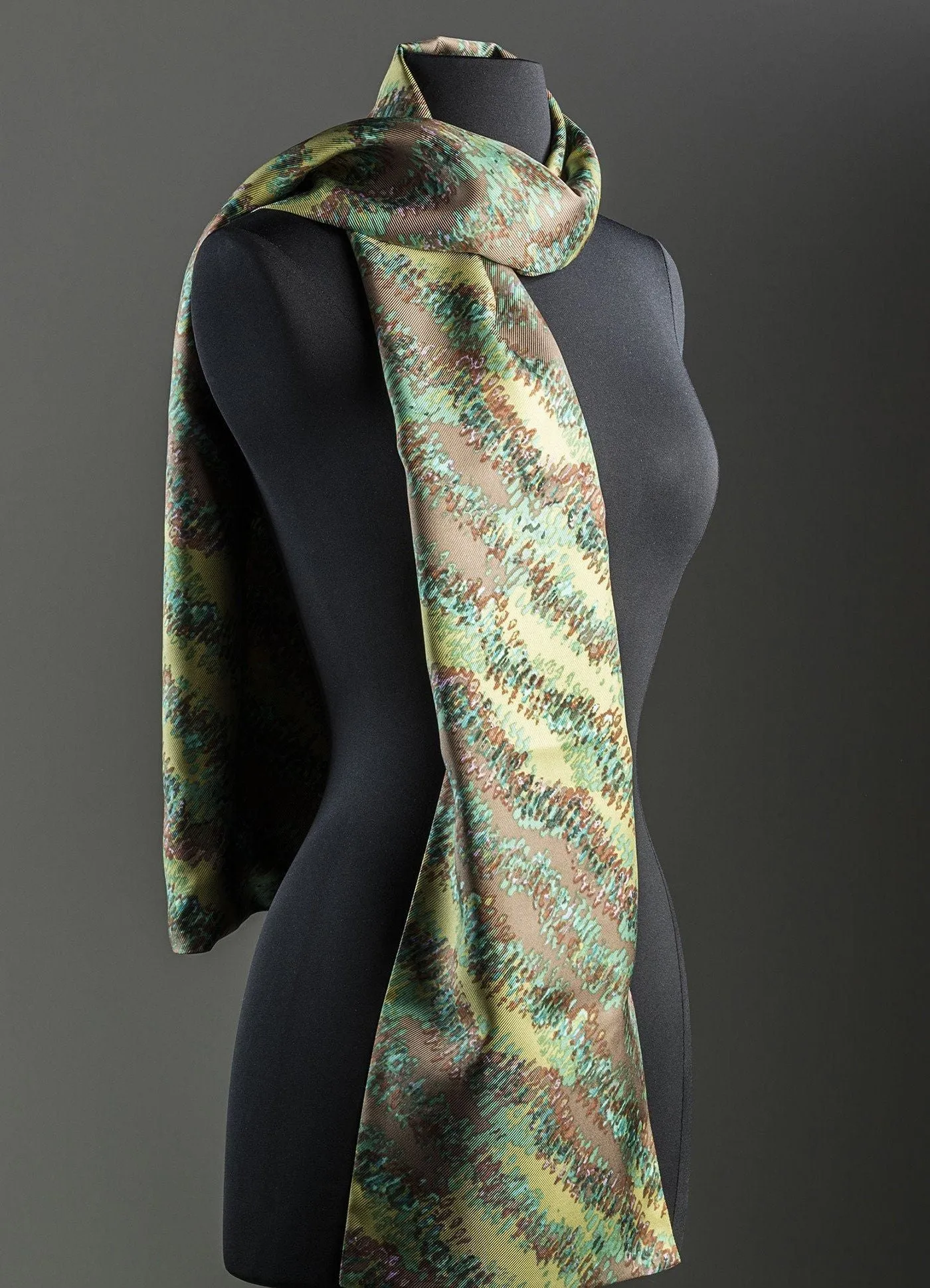 Scarf, Green Bargello Inspired Print, Pure Silk