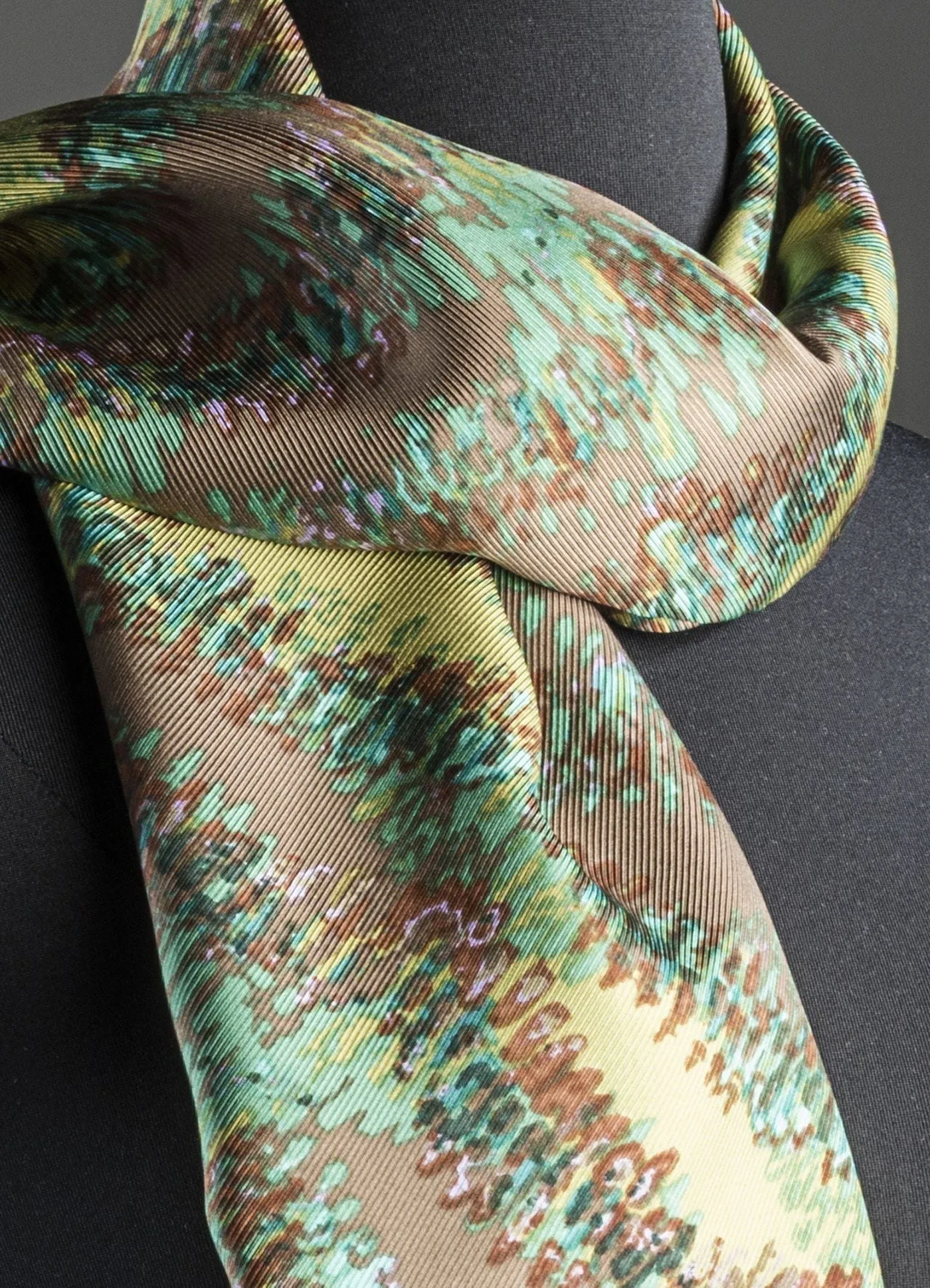 Scarf, Green Bargello Inspired Print, Pure Silk