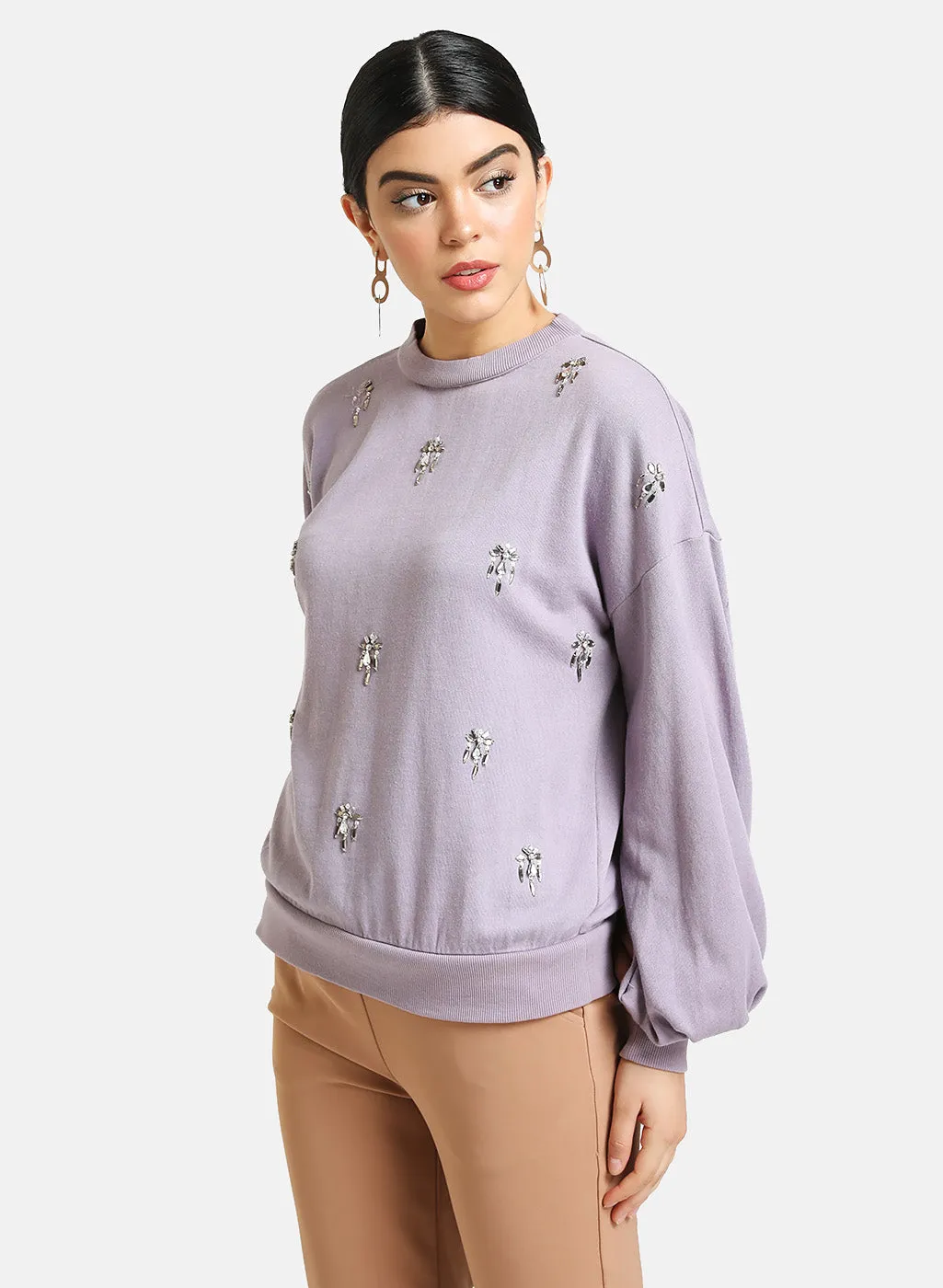 Shirt Collar Embellished Pullover