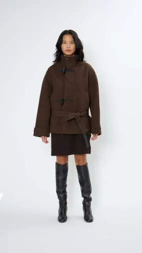 Short Duffle Bathrobe Coat - Brown