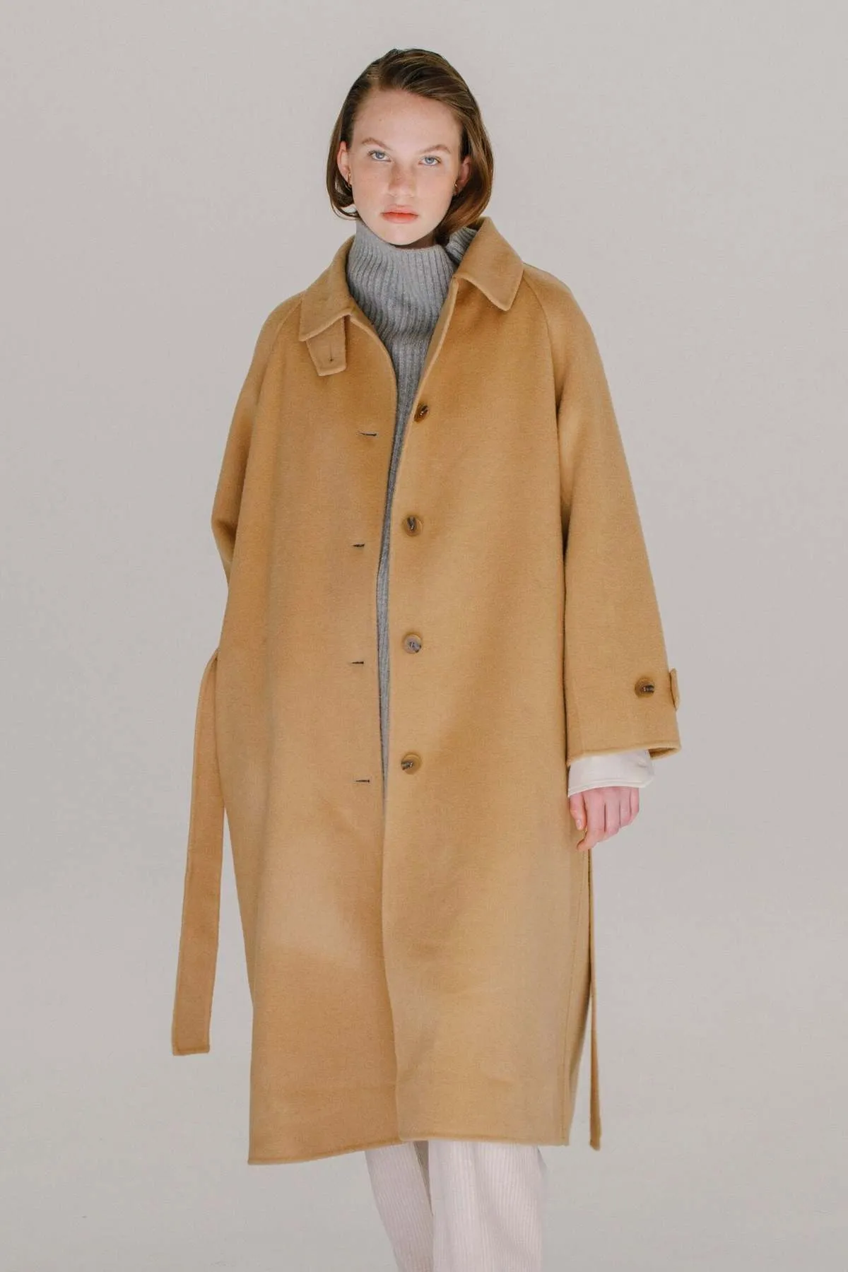 Single Breasted Long Coat - Camel