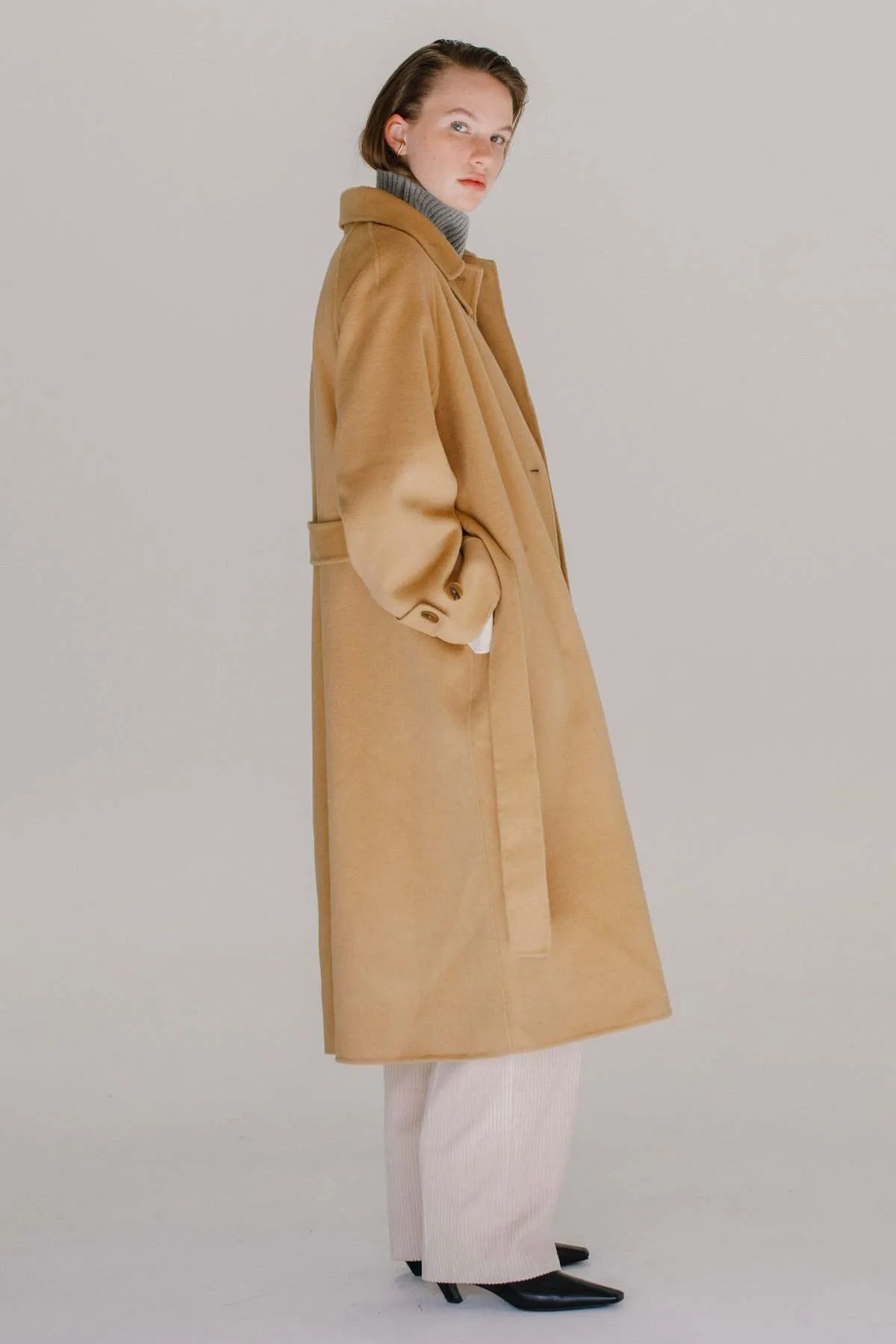 Single Breasted Long Coat - Camel