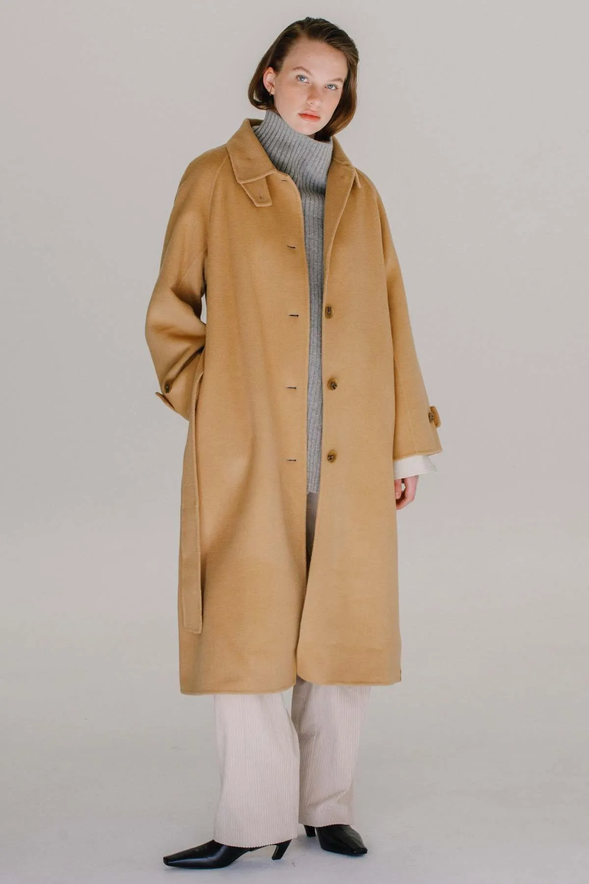 Single Breasted Long Coat - Camel