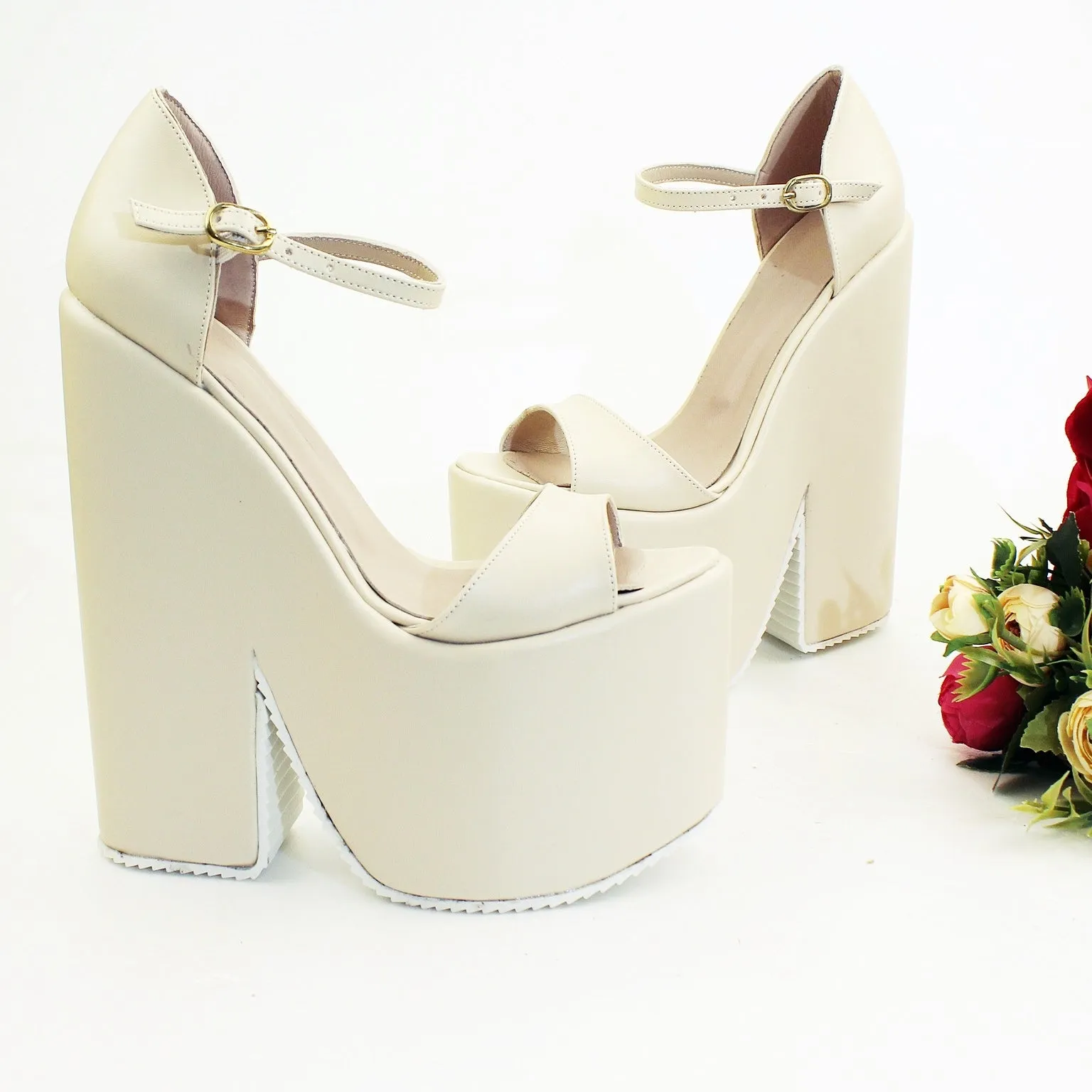 Single Strap Platform Cream Wedge Bridal Shoes