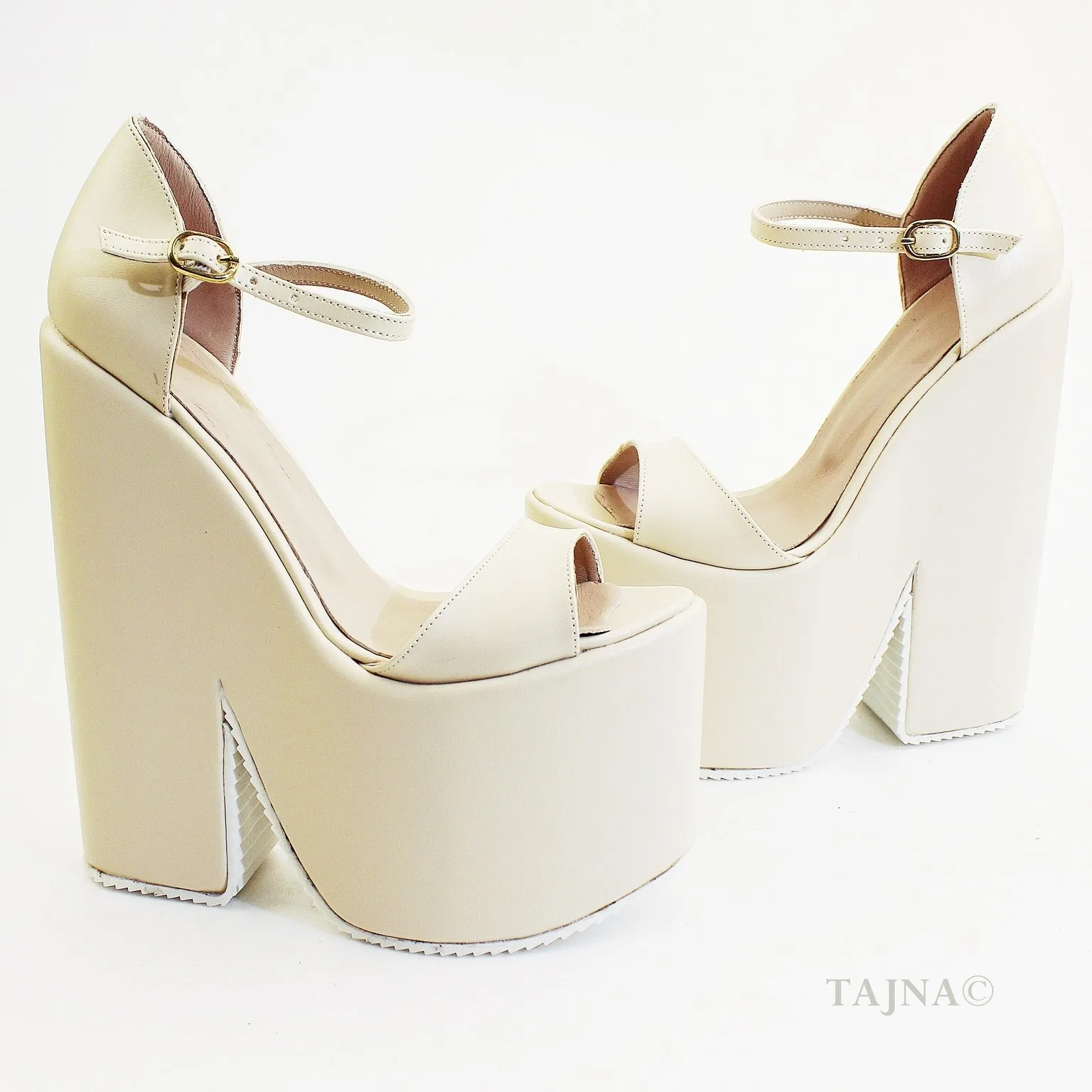 Single Strap Platform Cream Wedge Bridal Shoes