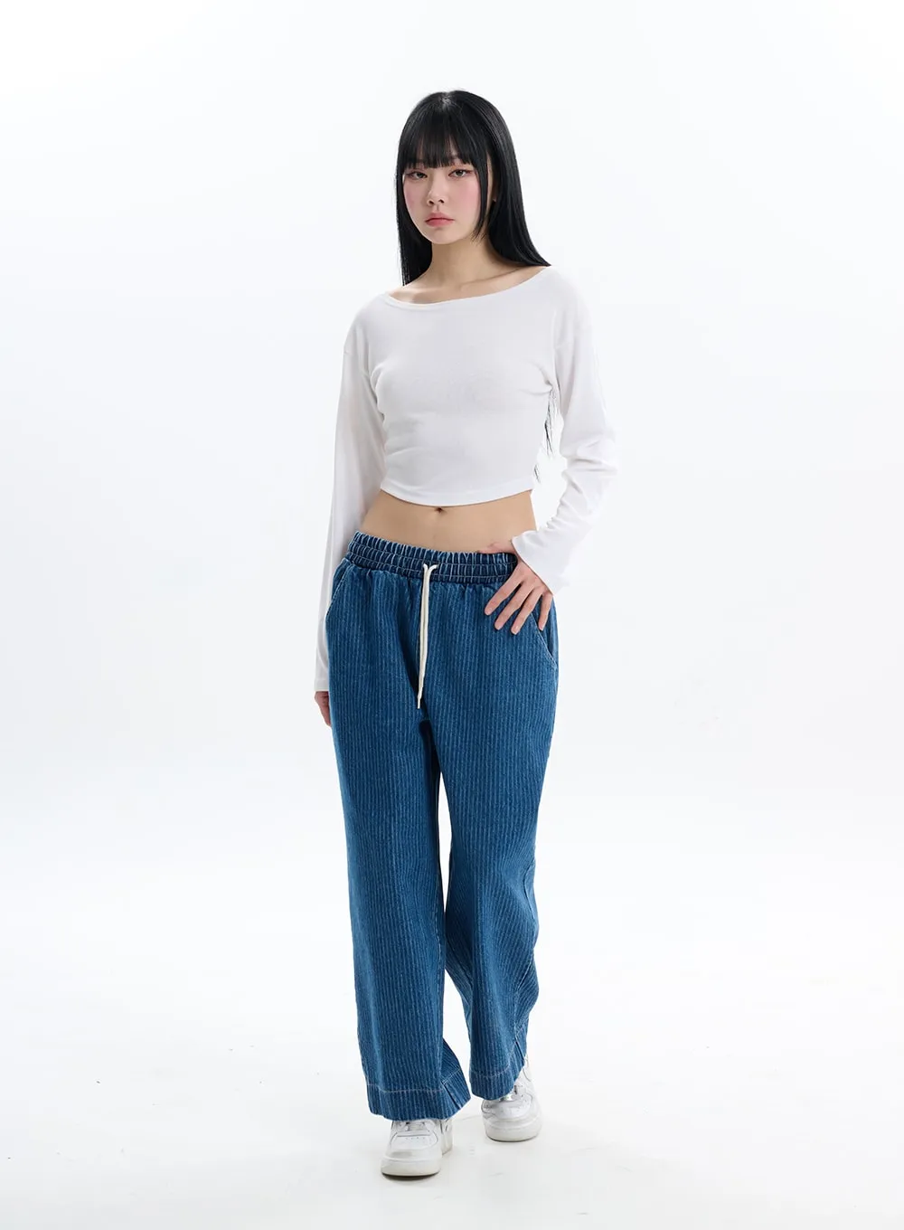 Solid Crop Long Sleeve Top IF413