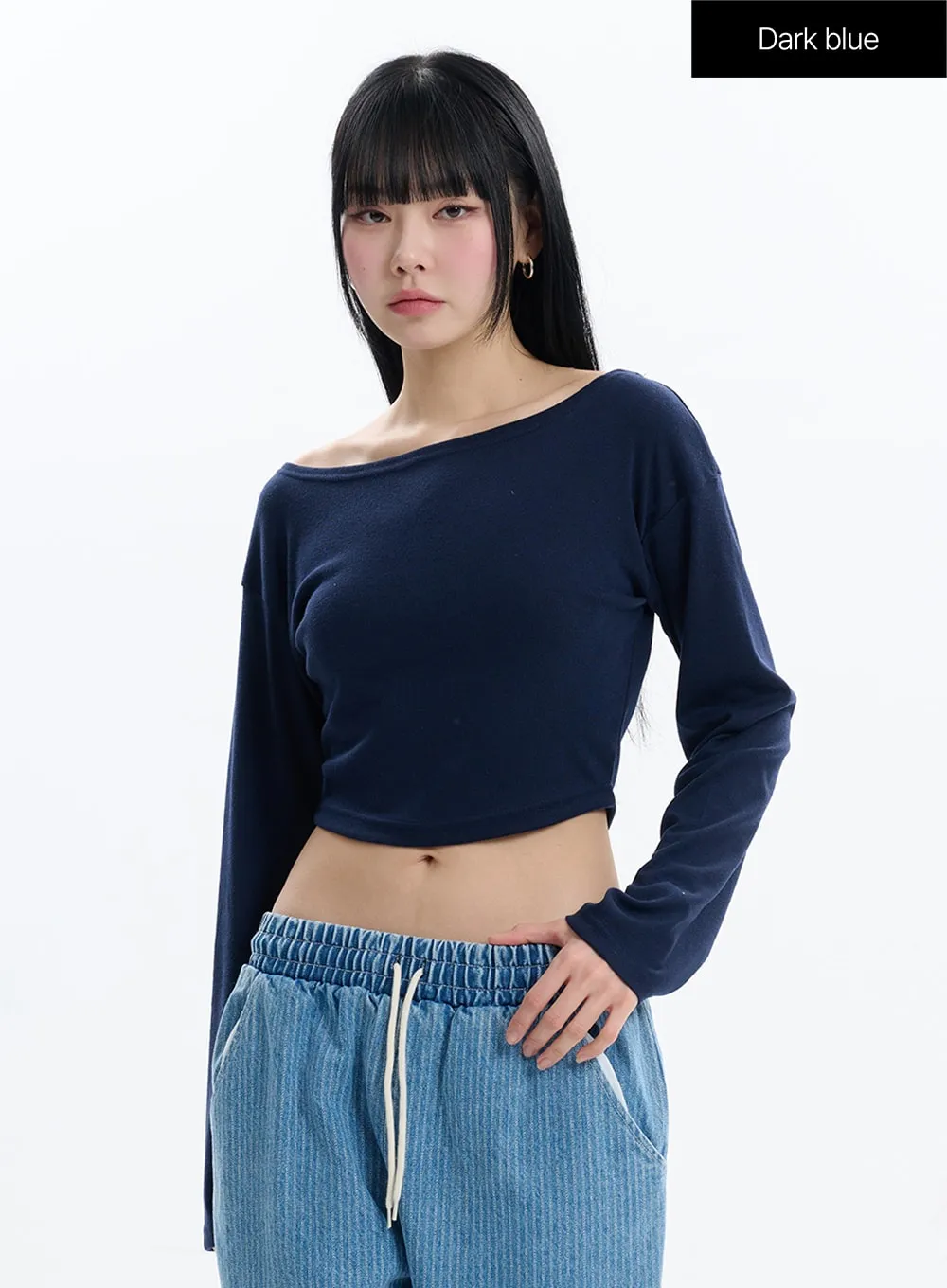 Solid Crop Long Sleeve Top IF413