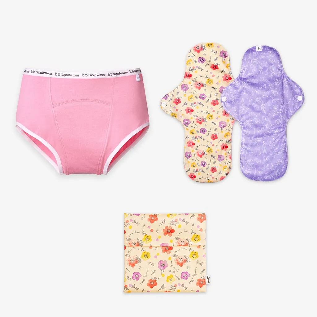 Starter Pack - Period Underwear (Pink) and Pack of 2 Flow Lock Cloth Pads