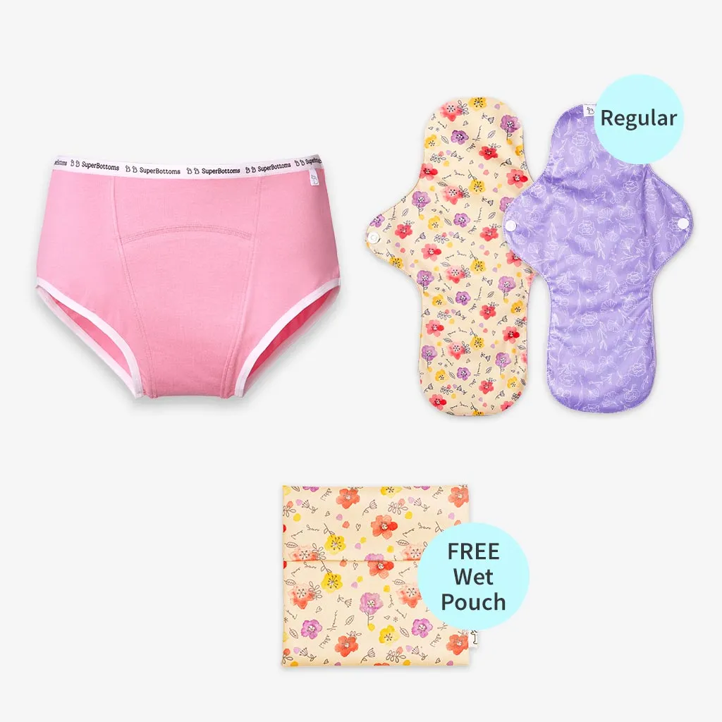 Starter Pack - Period Underwear (Pink) and Pack of 2 Flow Lock Cloth Pads