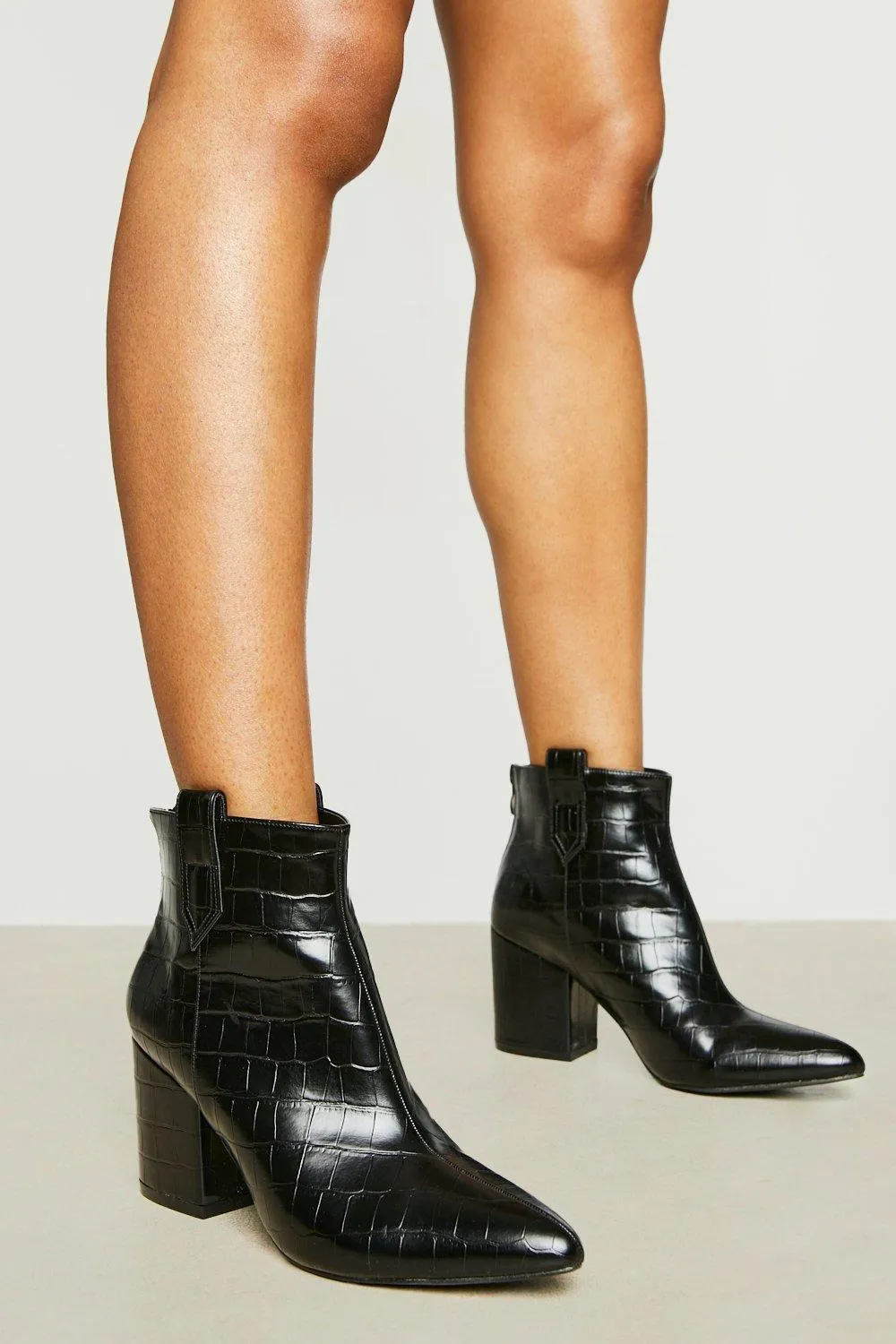 Tab Detail Low Block Heel Ankle Boot