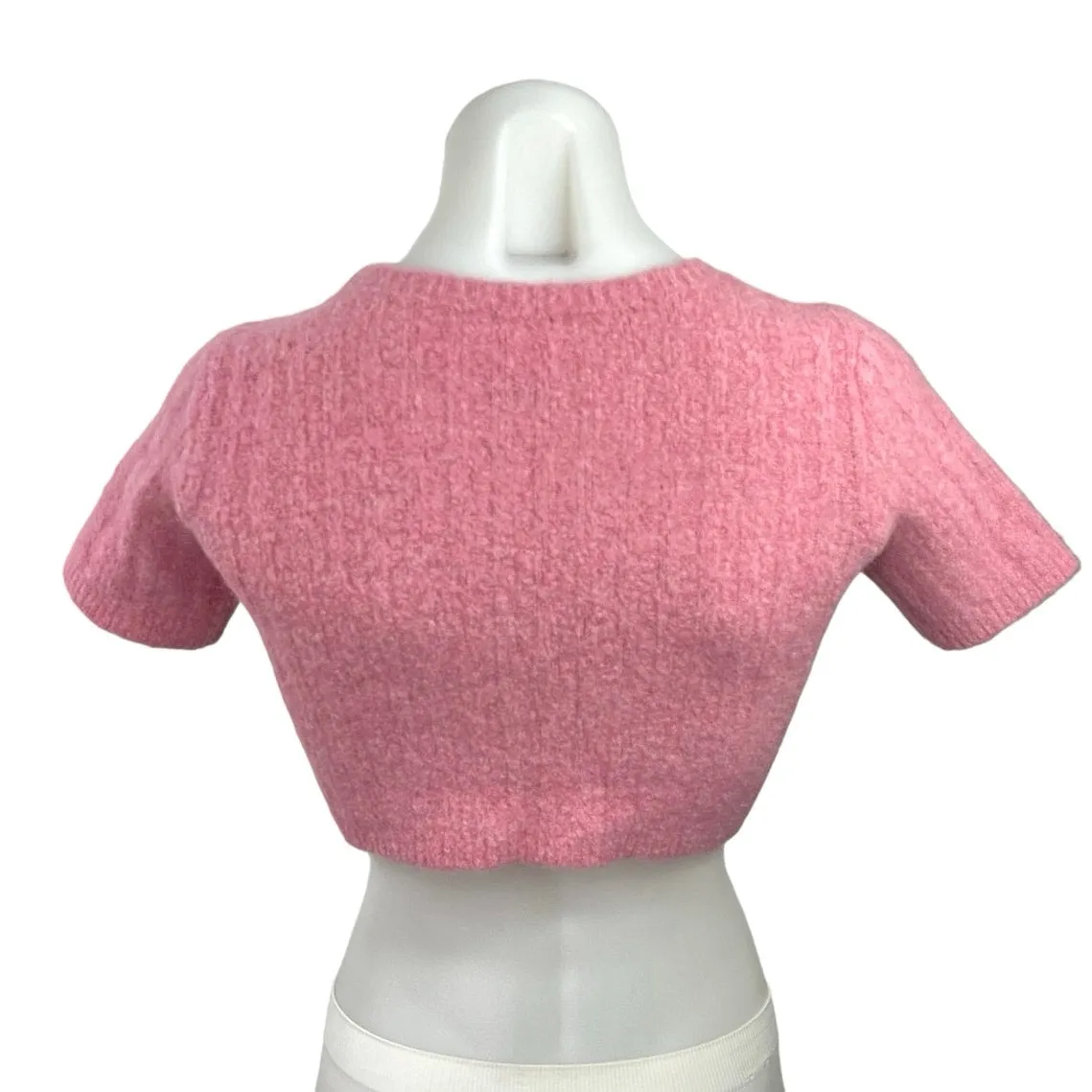 Tach Clothing Pink Cable Knit Crew Neck Button Down Sweater Crop Top Size XS