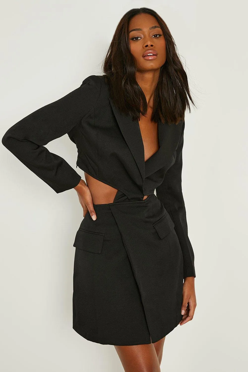 Tailored Tie Front Open Back Blazer Dress