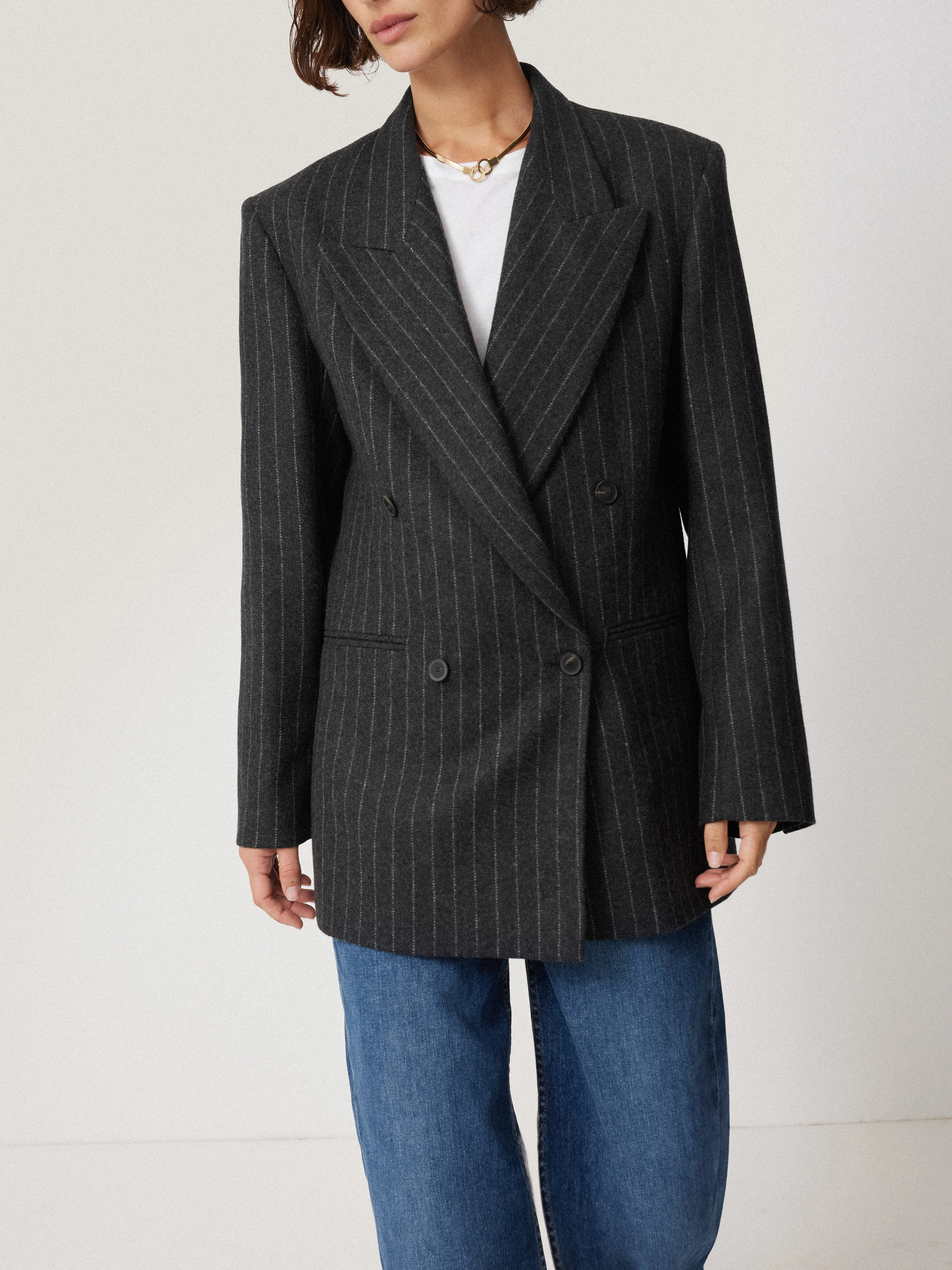 Tatton Italian Wool Pinstripe Blazer | Grey