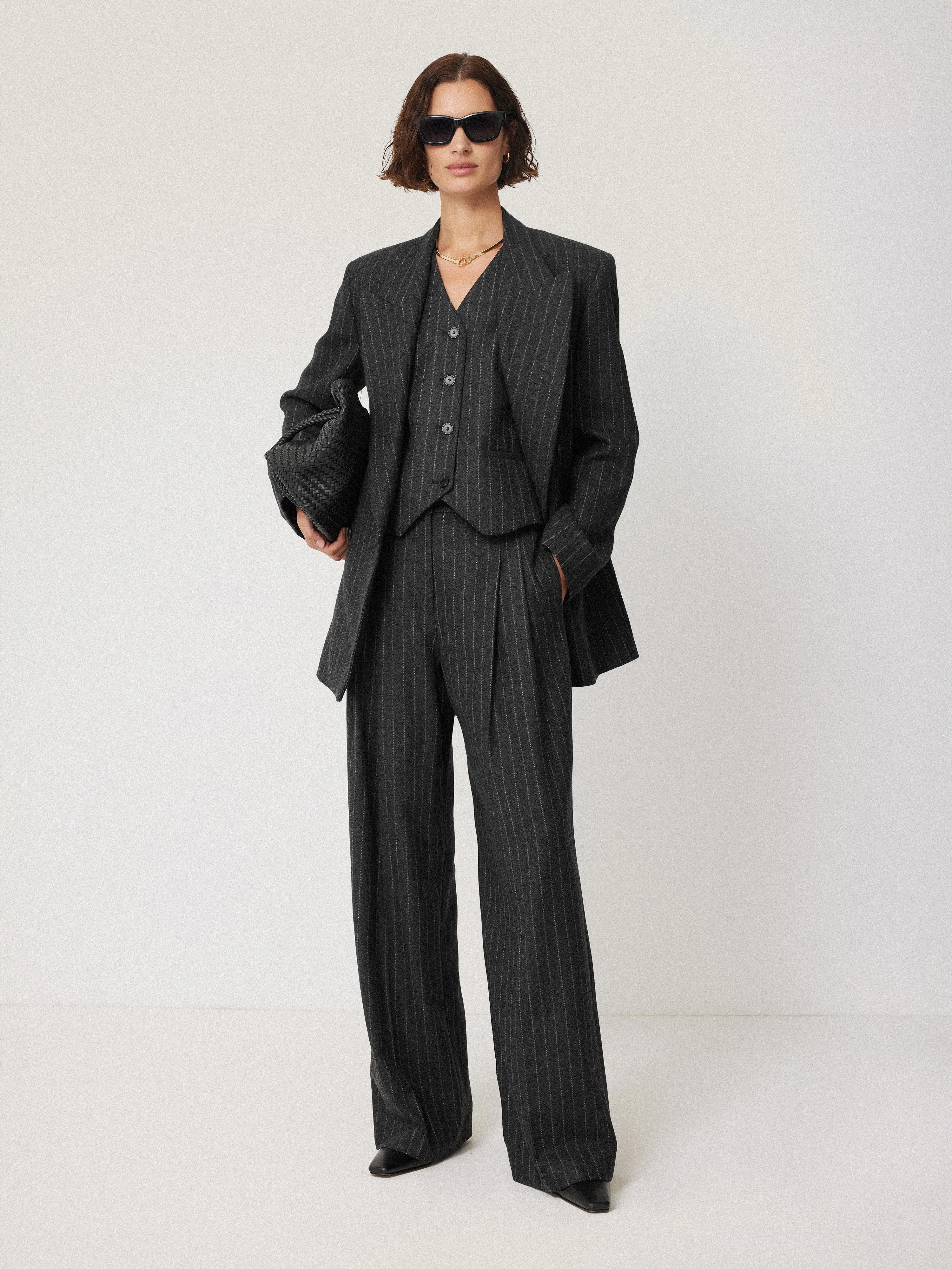 Tatton Italian Wool Pinstripe Blazer | Grey