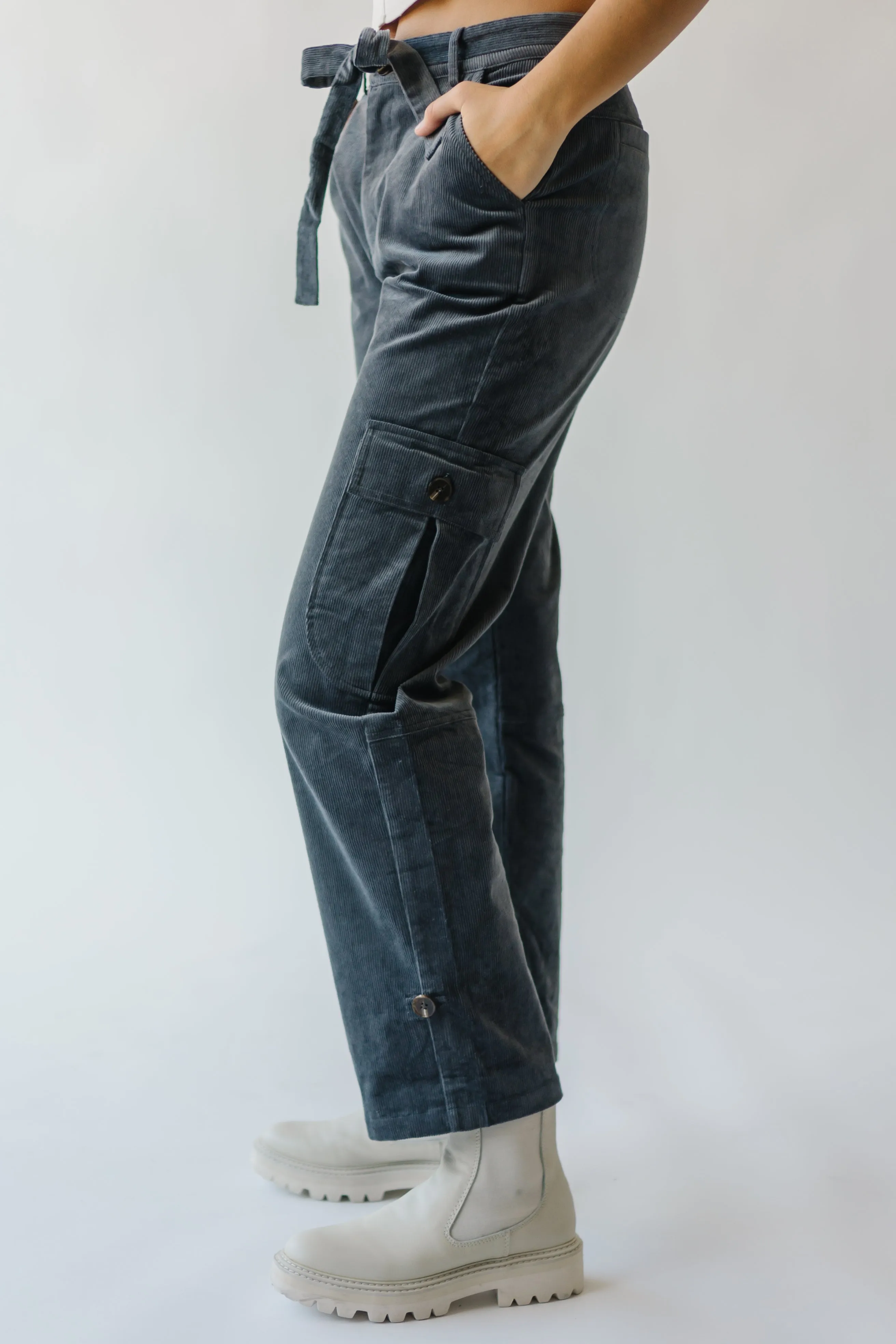 The Hamlin Belted Corduroy Pant in Grey