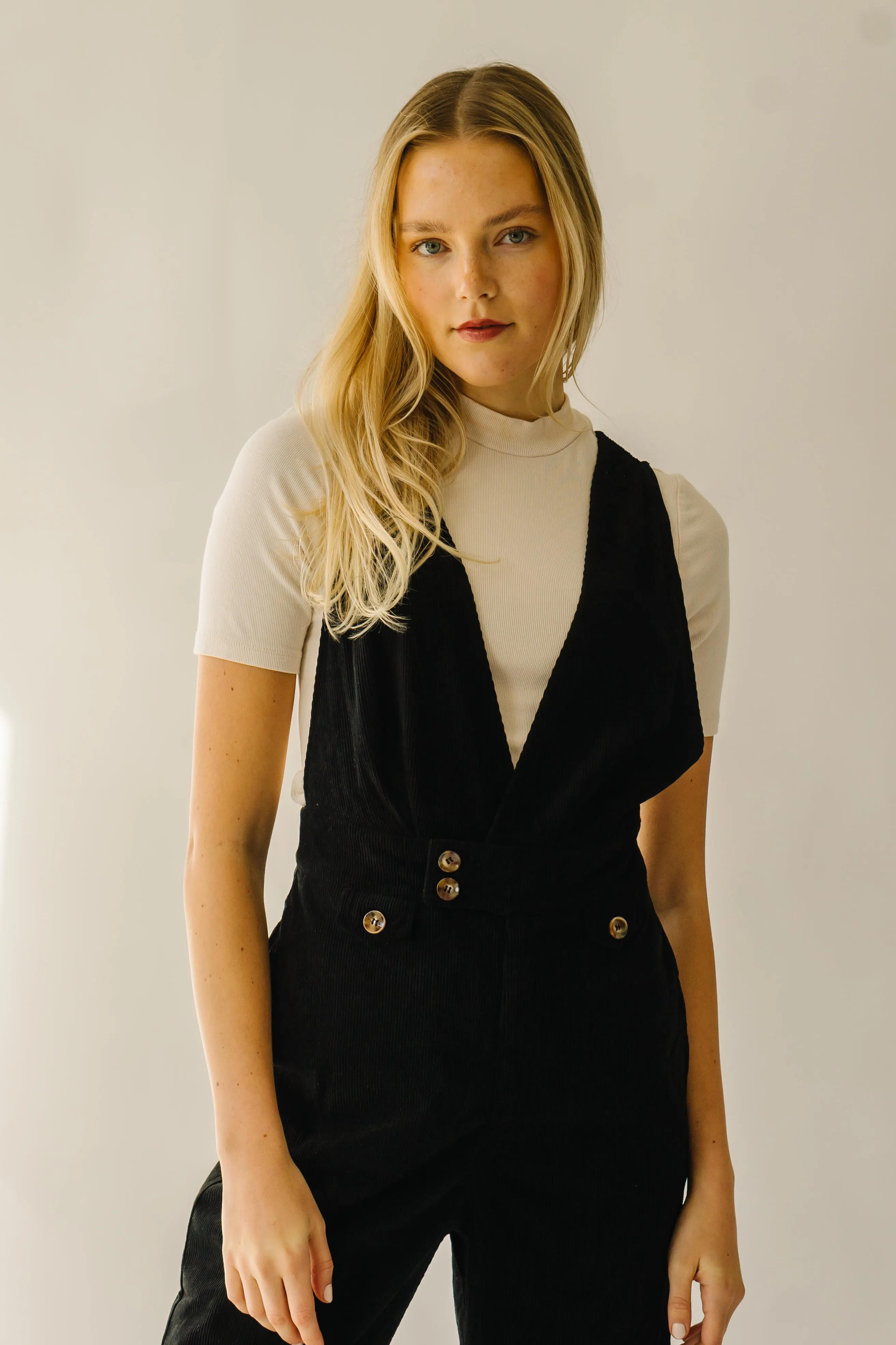 The Vidalia V-Neck Corduroy Jumpsuit in Black