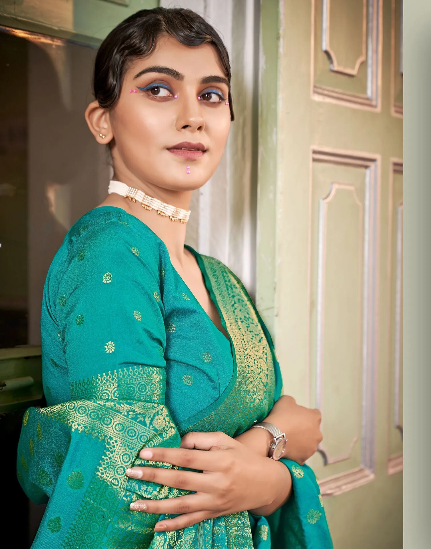 Turquoise Banarasi Saree