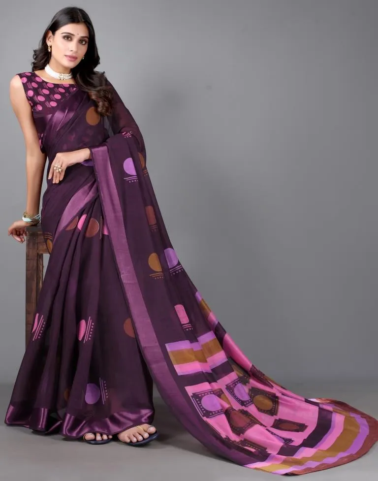 Wine Cotton Saree