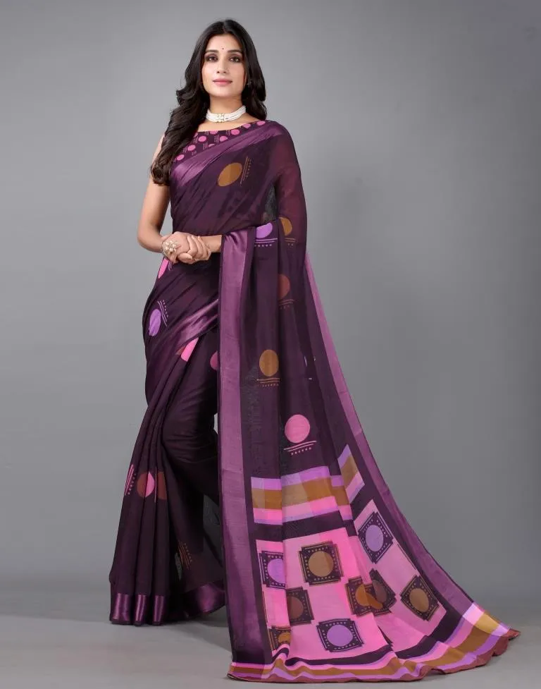 Wine Cotton Saree