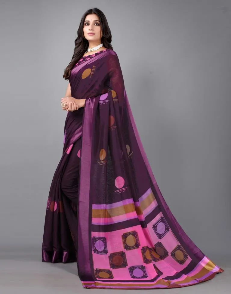 Wine Cotton Saree