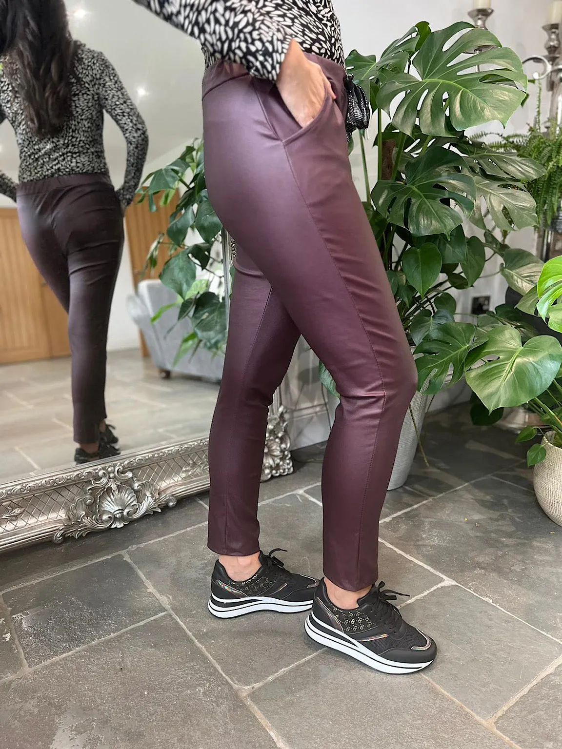 Wine Pleather Drawstring Trousers