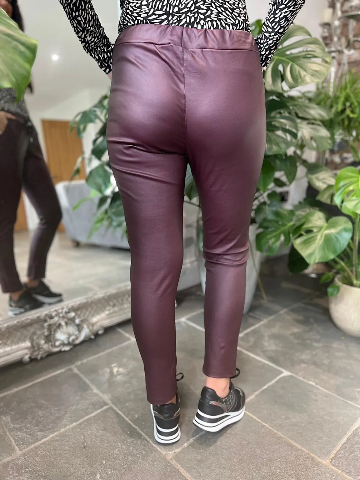 Wine Pleather Drawstring Trousers