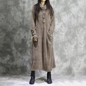 Women Turtleneck Long Sleeve Corduroy Dress Autumn