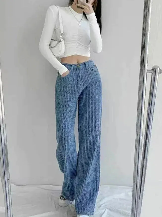 Women's Jeans Wide Leg Pants Women's High Waist Casual Straight Pants Women's Free Shipping Retro High Waist Trousers Fashi