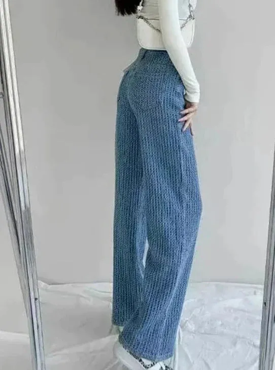 Women's Jeans Wide Leg Pants Women's High Waist Casual Straight Pants Women's Free Shipping Retro High Waist Trousers Fashi