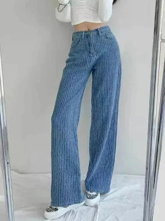 Women's Jeans Wide Leg Pants Women's High Waist Casual Straight Pants Women's Free Shipping Retro High Waist Trousers Fashi