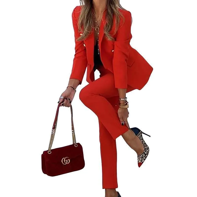 Women's Pants Suit, Notched Blazer, Pencil Pants