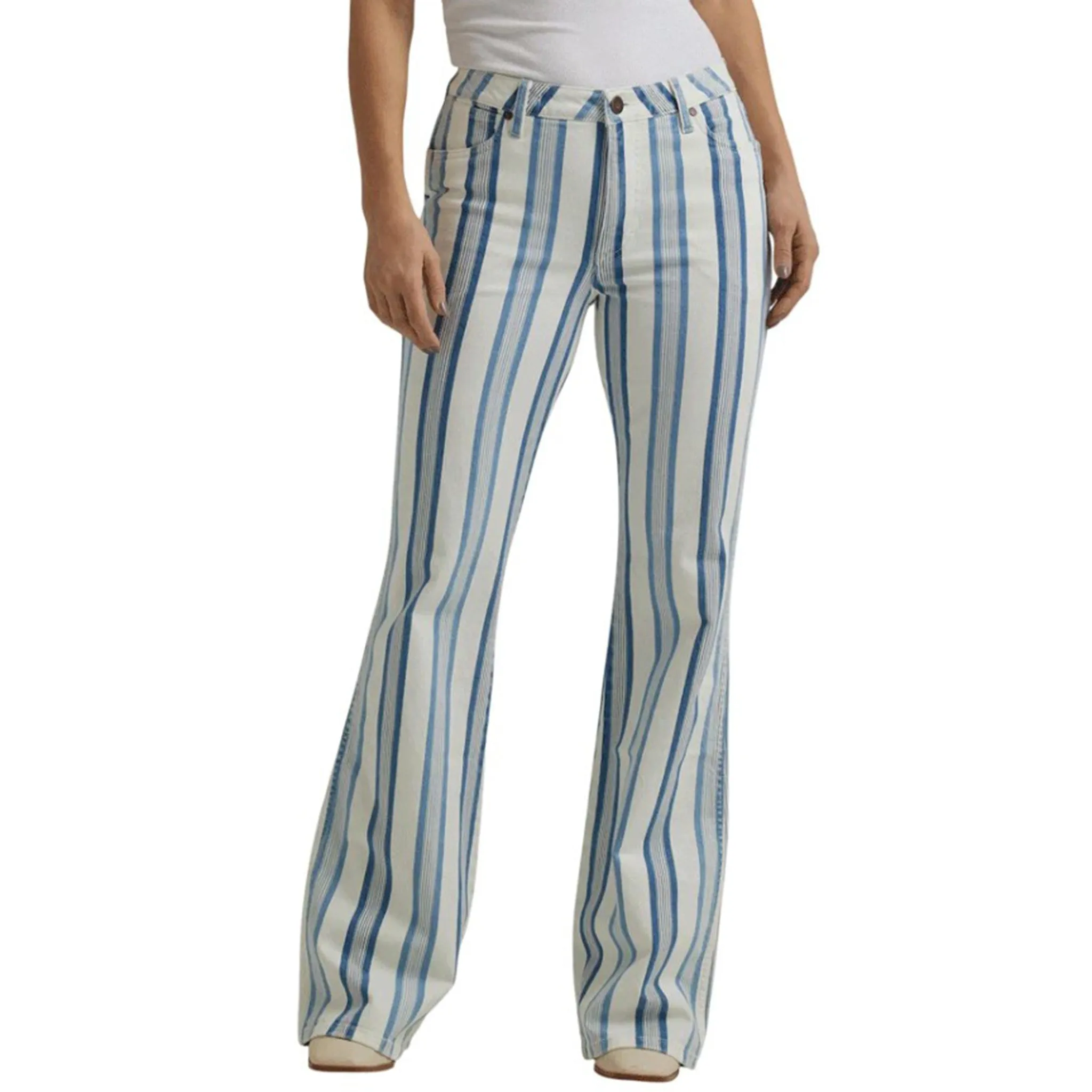 Wrangler Blue & White Stripe Flare Jeans