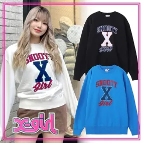 X-girl  |Crew Neck Unisex Street Style Long Sleeves Plain Cotton Logo