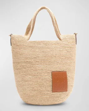 x Paula’s Ibiza Slit Mini Tote Bag in Raffia with Leather Anagram