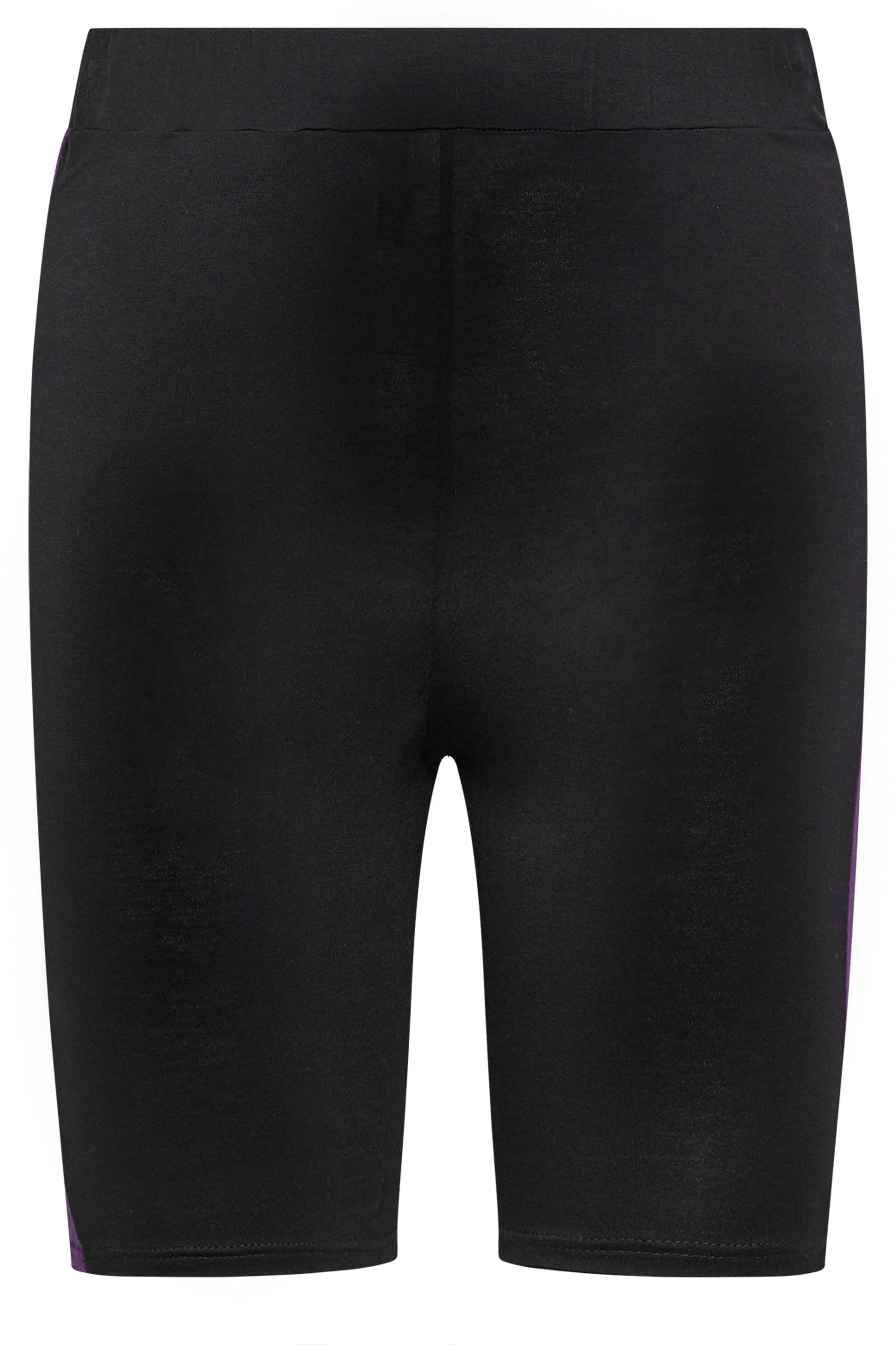 YOURS ACTIVE Curve Black & Purple Side Stripe Cycling Shorts