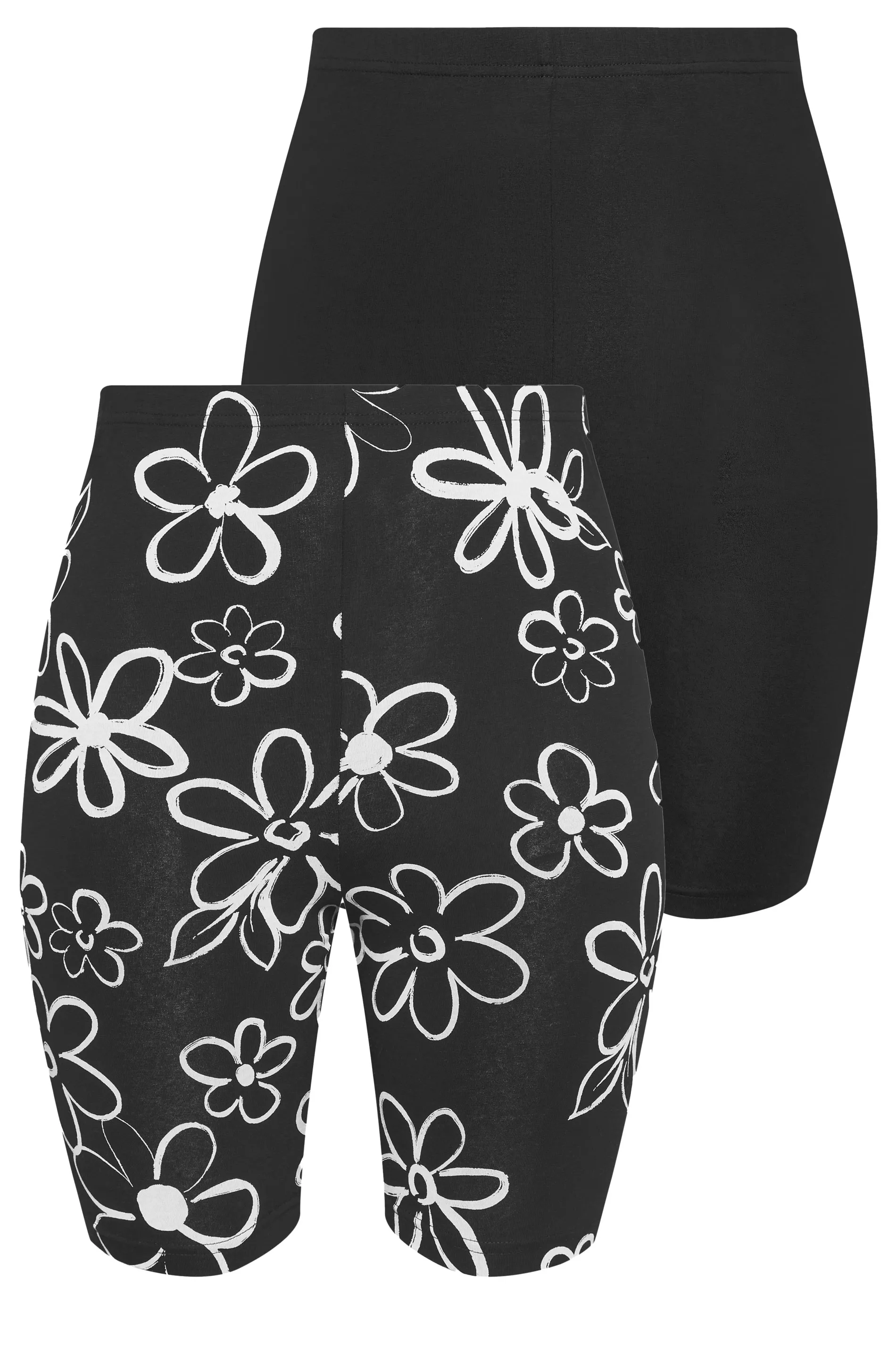 YOURS Curve 2 PACK Black Floral Print Cycling Shorts