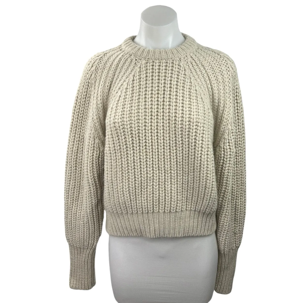 Zara Cream Tan Wool Blend Chunky Knit Round Neck Long Sleeve Pullover Sweater S