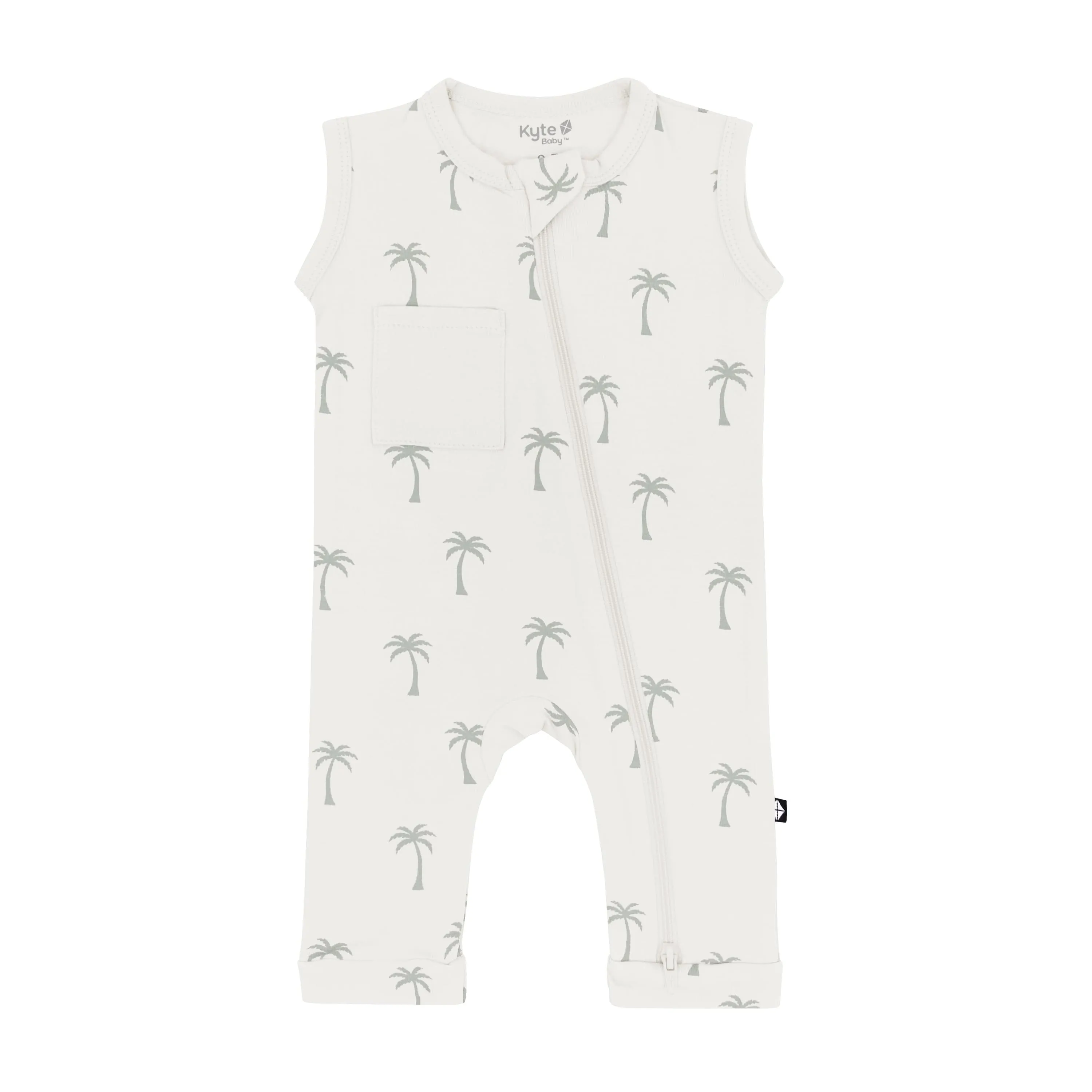 Zippered Sleeveless Romper in Palm Tree